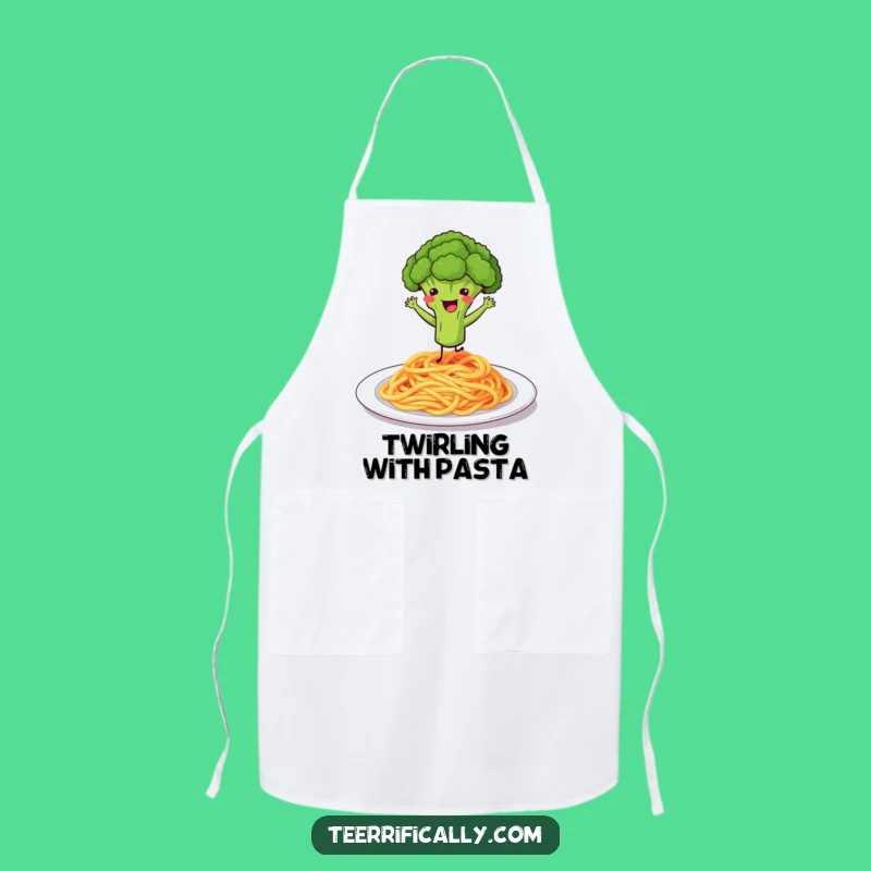 Funny Broccoli Spaghetti Dance Apron - Chef's Humorous Kitchen Wear Gift