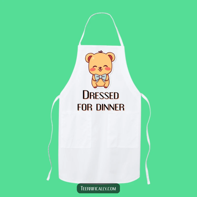 Funny Shy Hot Dog Apron - Kitchen Adorable Character with Bowtie Blushing, Chef Gift