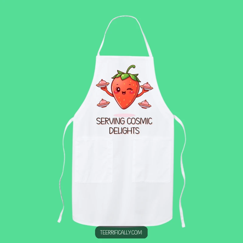 Funny Strawberry Juggling Saucers Apron - Cosmic Kitchen Fun