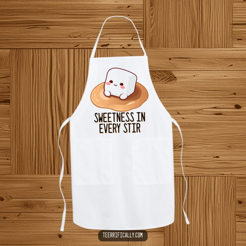Funny Marshmallow Apron: A happy marshmallow floats on hot cocoa, perfect for a chef who loves sweet treats.