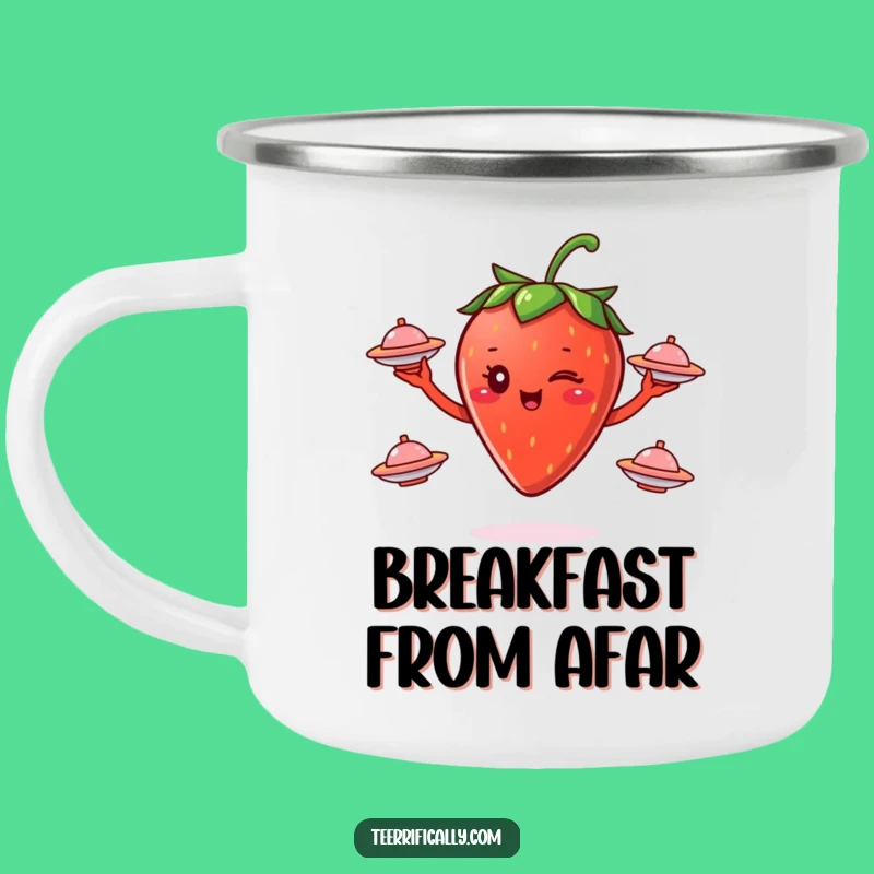 Durable Funny Strawberry Juggling Saucers Camping Mug - Outdoor Cosmic Fun