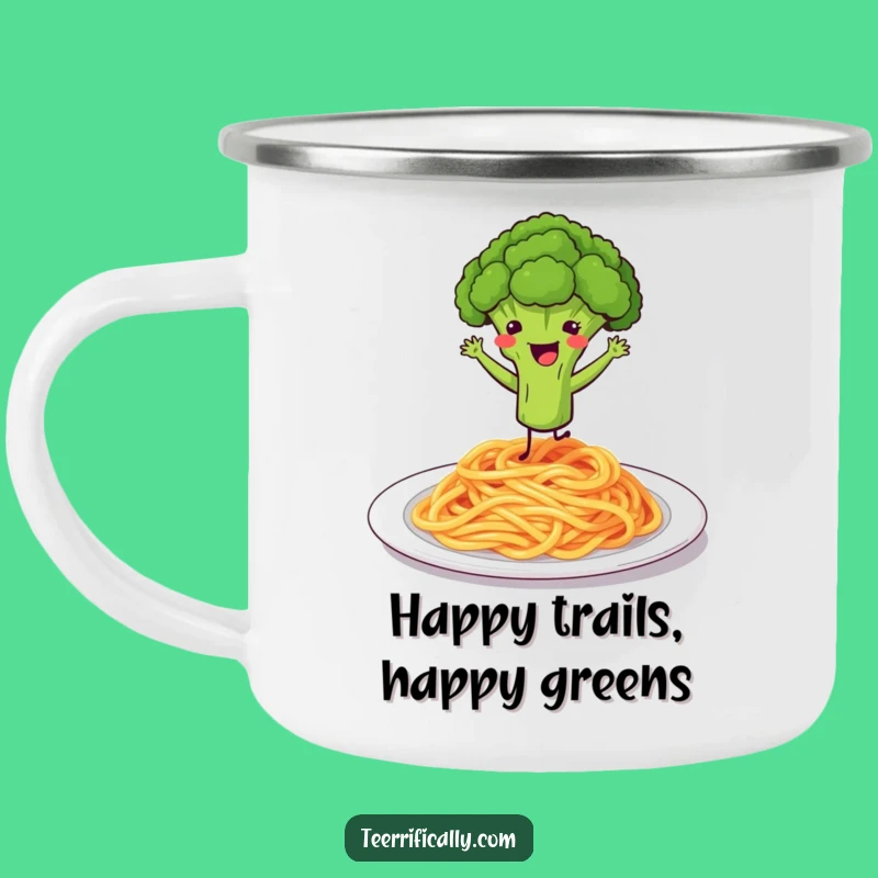 Funny Broccoli Spaghetti Dance Camping Mug - Outdoor Veggie Fun Gift