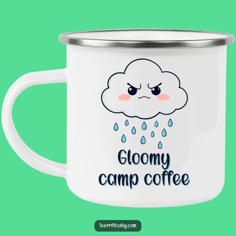 Funny Grumpy Cloud Camping Mug - Durable Raining Happy Drops, Contrasting Humor