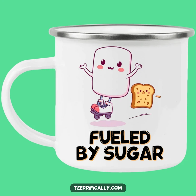 Funny Marshmallow Roller Skater Camping Mug - Adventure Fuel for Your Laughs!
