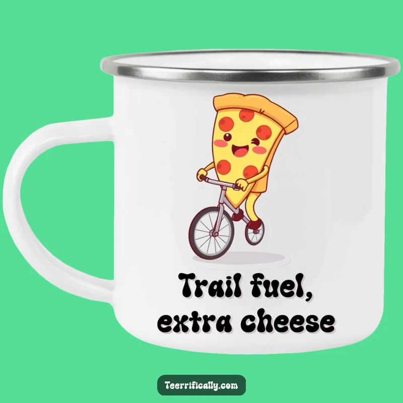 Funny Pizza Unicycle Camping Mug: Adventure Fuel for Laugh Seekers