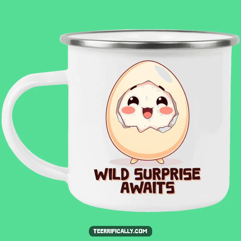 Funny Startled Egg Camping Mug - Enamel Breakfast Surprise Gift