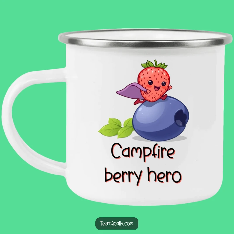 Funny Strawberry Superhero Camping Mug: Adventure with Berry Power, Ideal Funny Gift
