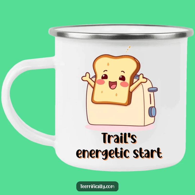 Funny Toast Leaping Camping Mug: Outdoor Breakfast Fun with this Playful Design
