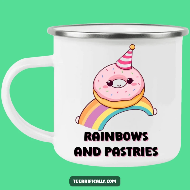 Funny Donut Rainbow Party Camping Mug - Outdoor Sweet Treat Fun