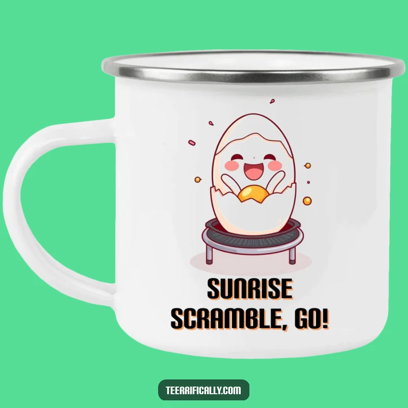 Funny Egg Trampoline Camping Mug: Breakfast Adventures with a Bounce