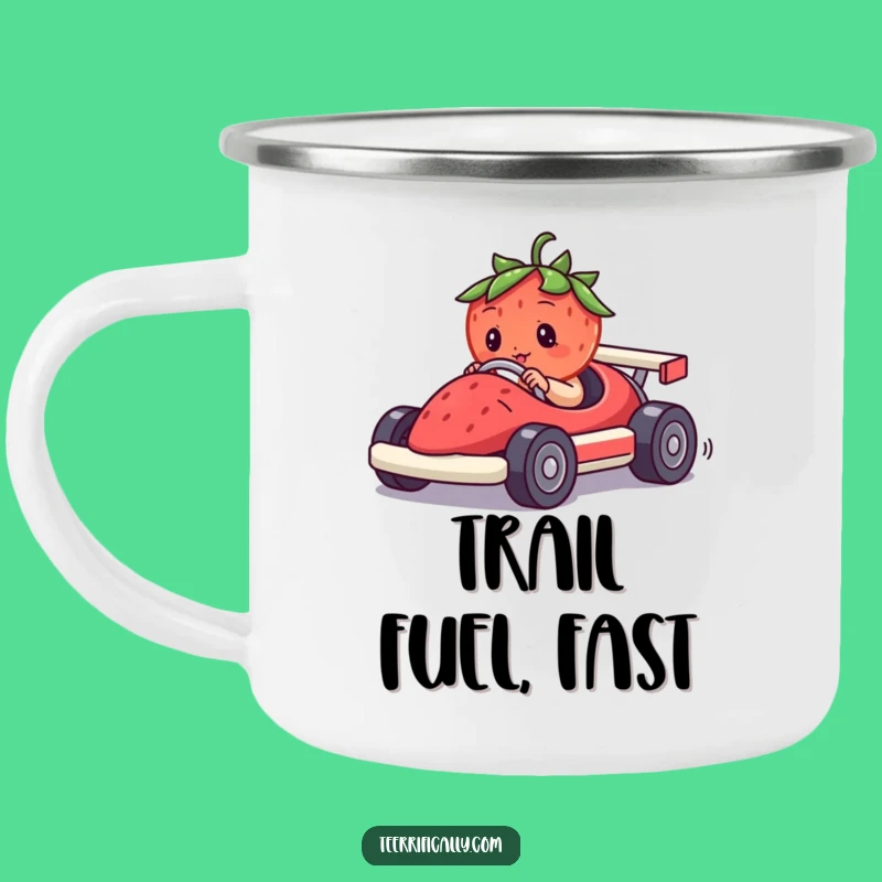 Funny Strawberry Race Car Camping Mug: Adventure Fuel With Berry Driving Humor!