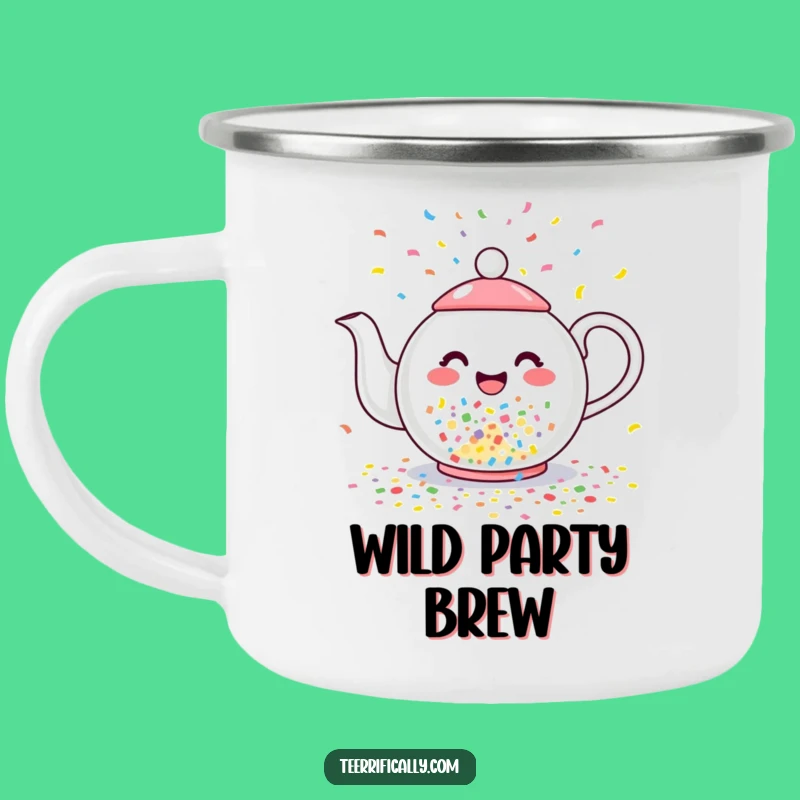 Funny Confetti Teapot Camping Mug: Festive Outdoor Fun, Perfect Humorous Gift
