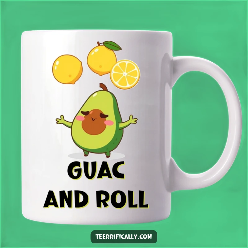 Funny Avocado Lemon Juggling Mug - Determined Fruit Humor, Gift Idea