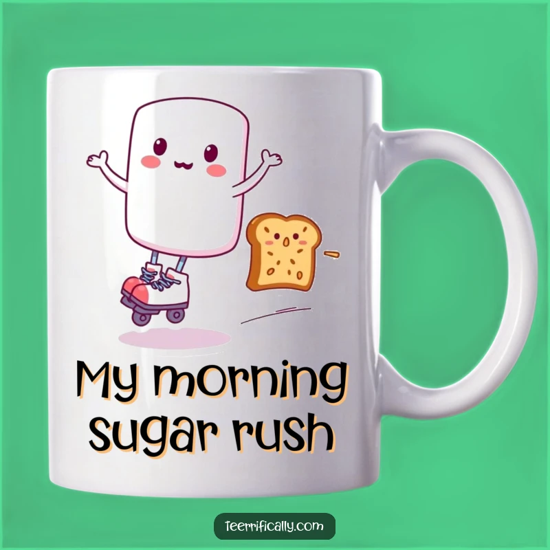 Funny Marshmallow Roller Skater Zipping Past Toast Mug - Hilarious Breakfast Gift!