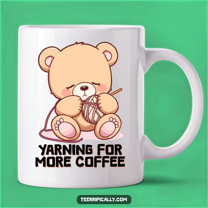 Funny Sleepy Bear Knitting Mug: Cozy Humor for Yarn Lovers and Bear Enthusiasts