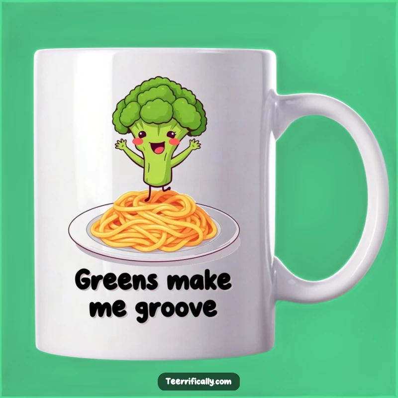 Funny Broccoli Spaghetti Dance Mug - Veggie & Pasta Humor Gift