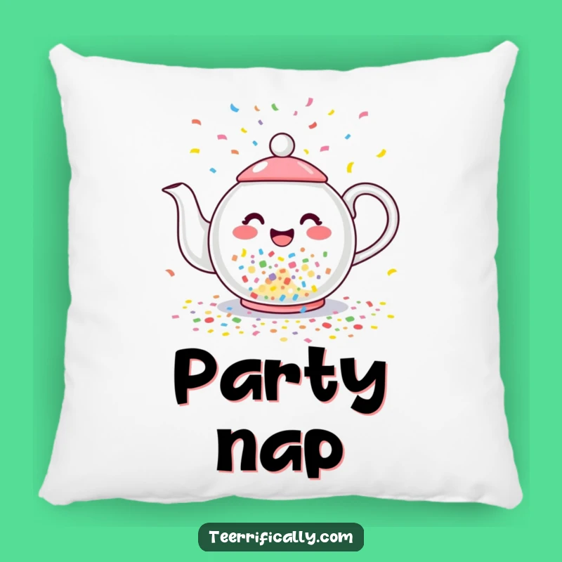 Comforting Funny Confetti Pillow: Teapot Celebration Design, Ideal Humorous Gift
