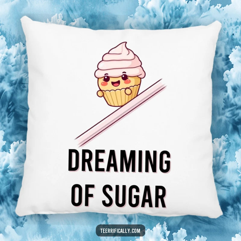 Funny cupcake banister pillow, plush cushion with a joyful cupcake sliding down a banister, adding charm.