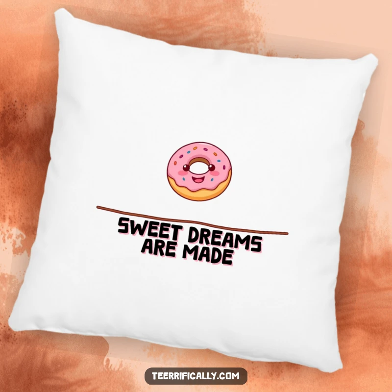 Funny donut pillow featuring a happy donut performing a daring tightrope walk, providing a soft and humorous decorative touch to any sofa or chair.