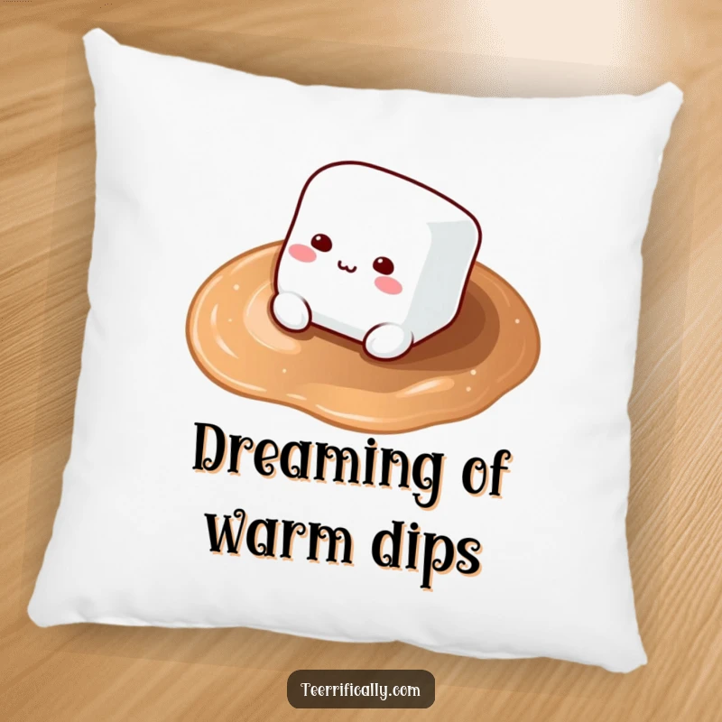 Funny Marshmallow Pillow: A soft, fluffy marshmallow floats on a mug of hot cocoa, a perfect accent for cozy spaces.