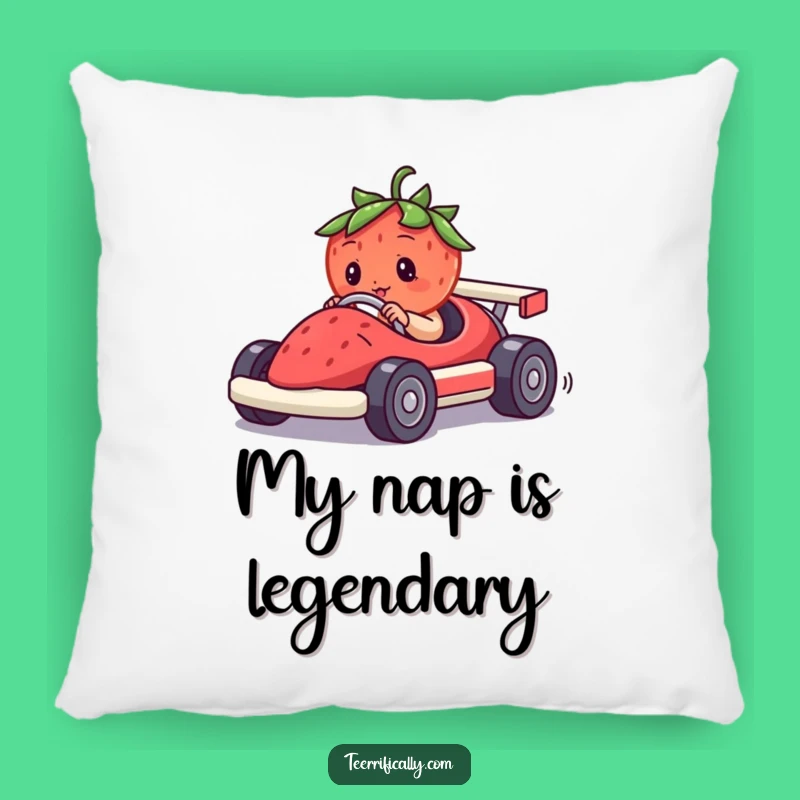 Funny Strawberry Race Car Pillow: Cuddle Up With This Hilarious Berry Driving Decor!