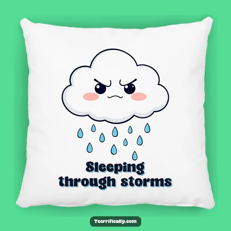 Funny Grumpy Cloud Pillow - Cozy Raining Happy Drops, Contrasting Humor, Home Decor