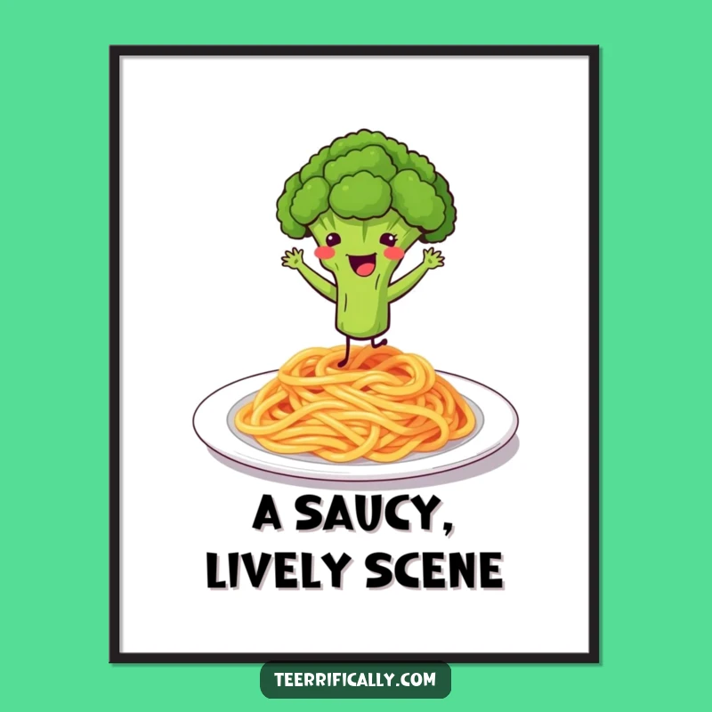 Funny Broccoli Spaghetti Dance Digital Art - Instant Joyful Decor Gift