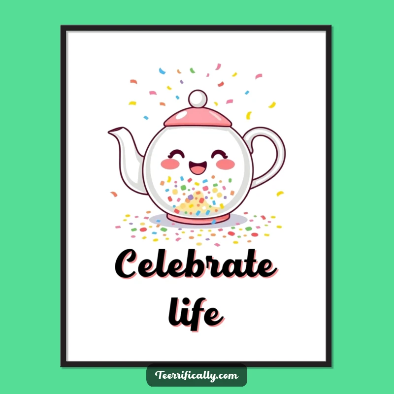 Funny Confetti Teapot Digital Art: Joyful Pouring Print, Perfect Humorous Gift
