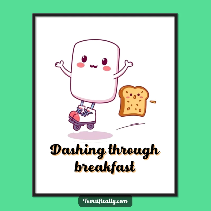 Funny Marshmallow Roller Skater Digital Print - Zippy Breakfast Art for Your Space!