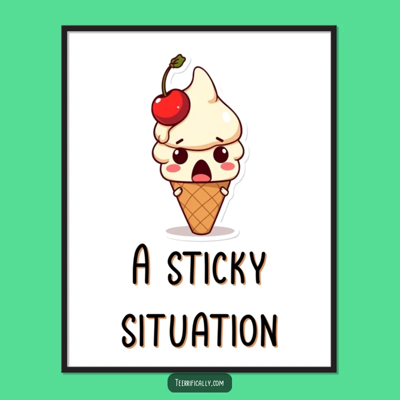 Funny Melting Ice Cream Cone Digital Art: Hilarious Download for Instant Room Cheer