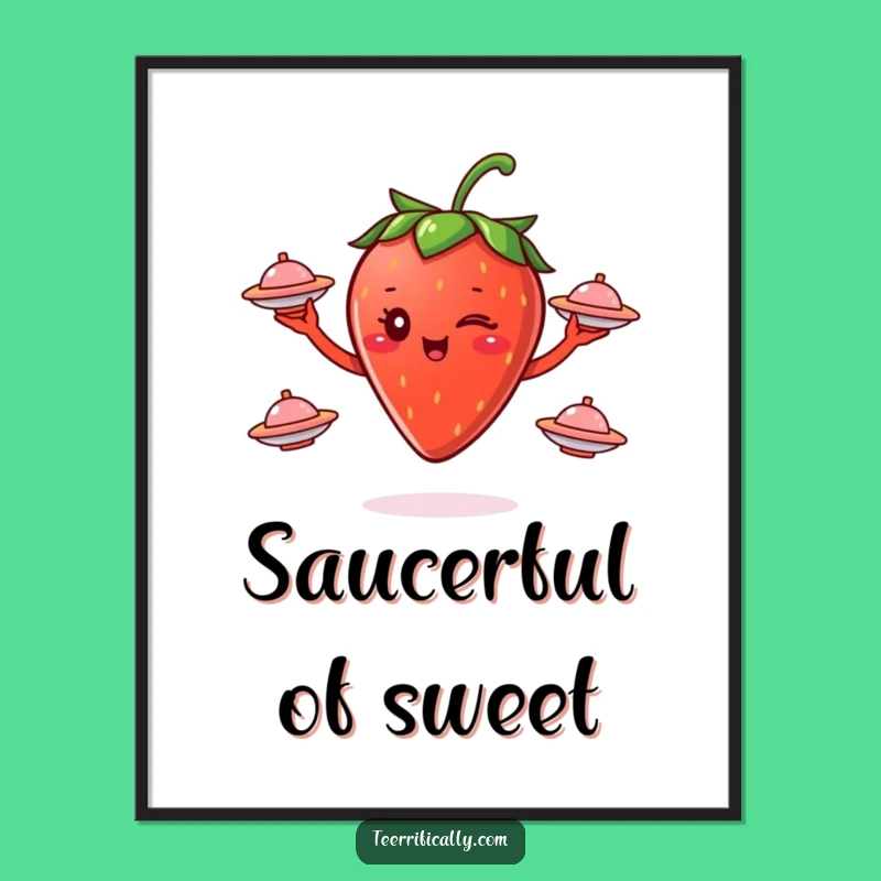 Funny Strawberry Juggling Saucers Digital Art - Instant Cosmic Decor Gift