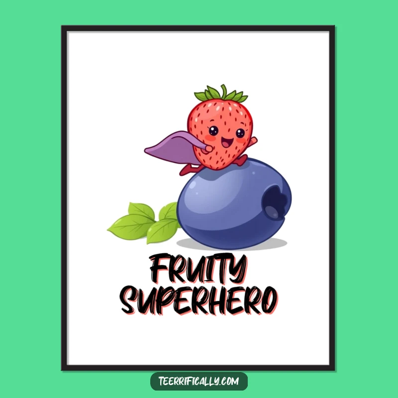 Funny Strawberry Superhero Digital Art: Instant Heroism, Perfect Funny Gift