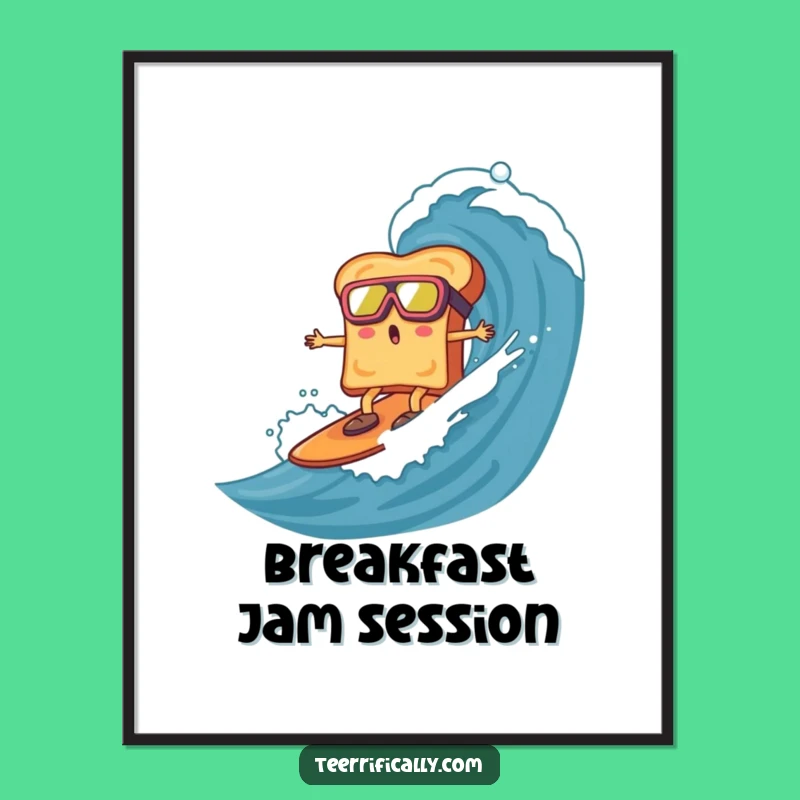 Funny Toast Surfing Digital Art: Hilarious Wall Decor for Breakfast Lovers