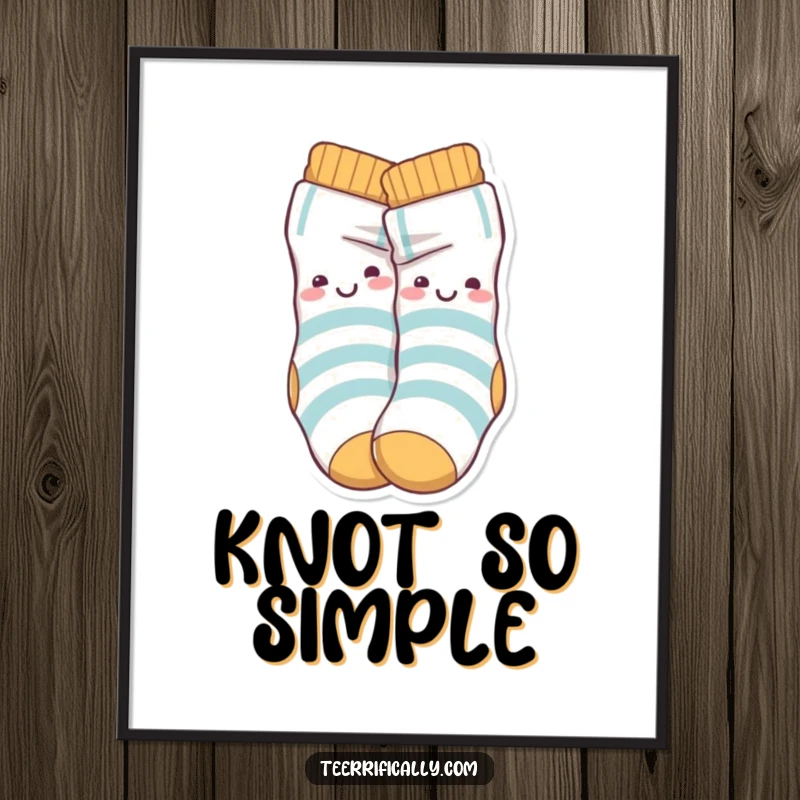 Funny Digital Art Print of playful sock characters happily tangled in a knot, perfect for instant humorous decor.