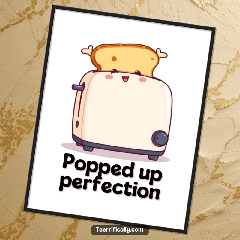 Funny digital art print of a piece of toast with ears jumping out of a toaster, for instant humorous decor.
