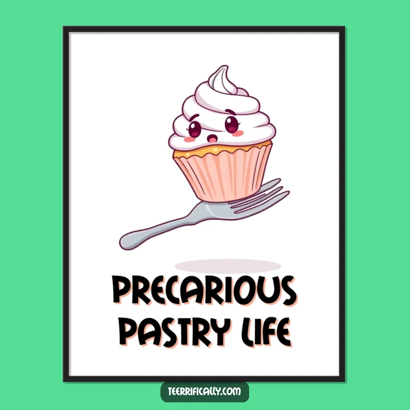 Funny Cupcake's Fork Fiasco Digital Art - Hilarious Dessert Print for Instant Decor