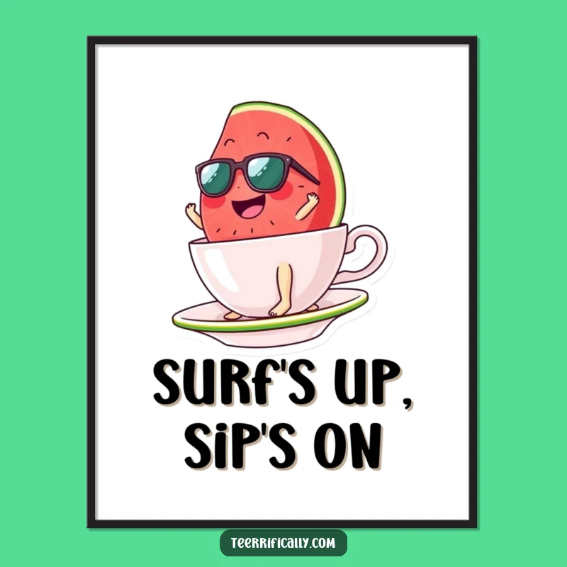 Funny Watermelon Surfing Digital Art: Instant Tropical Wall Decor