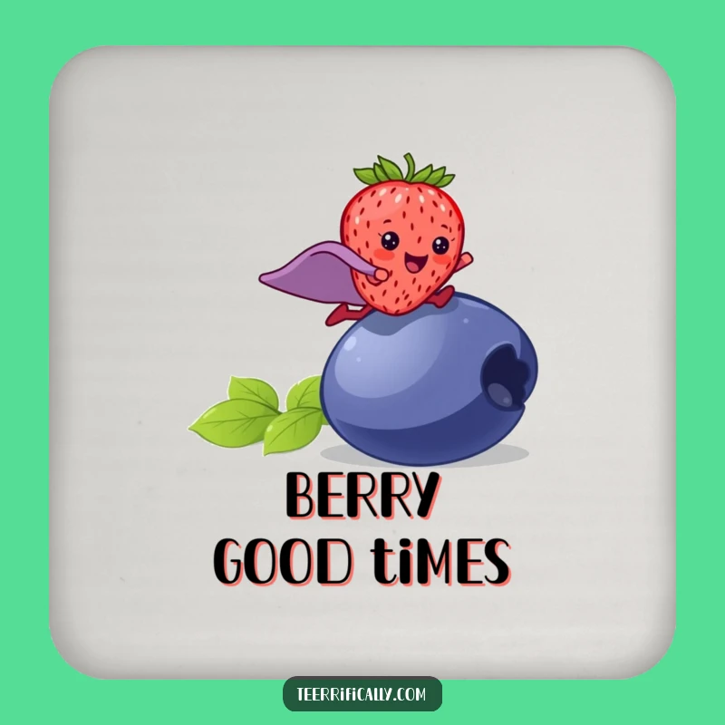 Funny Strawberry Superhero Drink Coaster: Protect Surfaces with Berry Strength, Cute Funny Gift