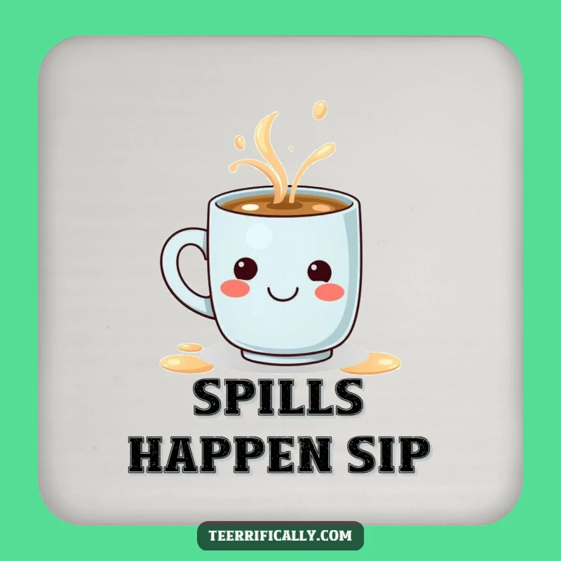 Funny Latte Spill Smiley Face Coaster - Protect Surfaces Gift