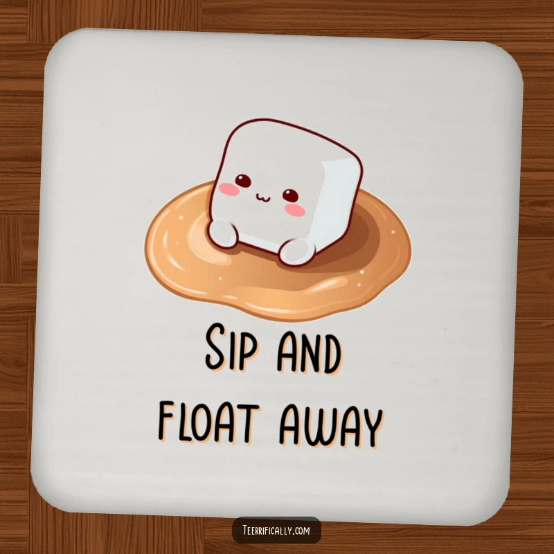 Funny Marshmallow Coaster: A marshmallow floats on hot cocoa, a charming and functional addition to any drink.