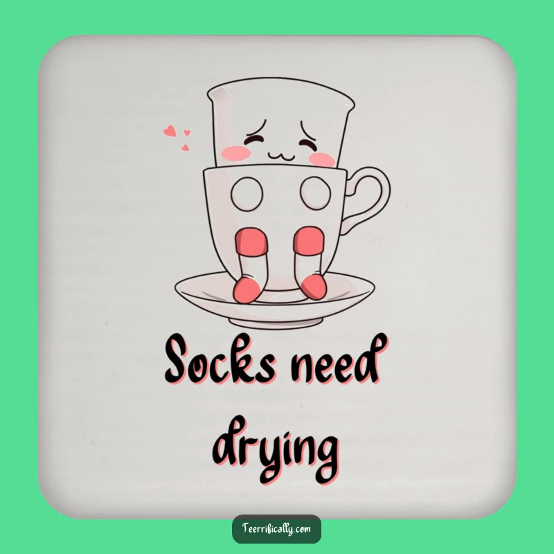 Funny Teacup Coaster: Protect Surfaces with Sock Style, Adorable Funny Gift!