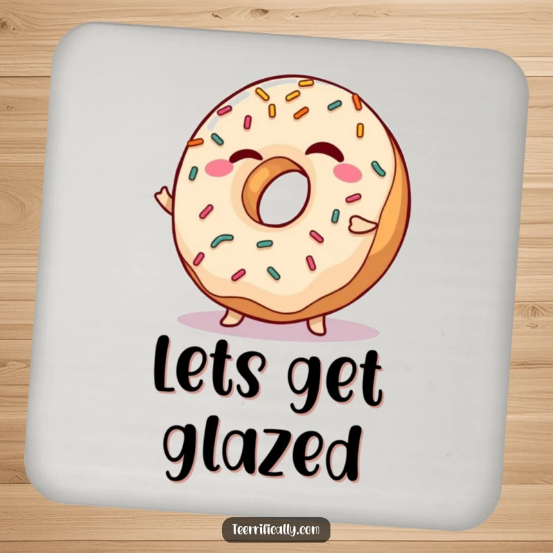 Funny Drink Coaster featuring a winking donut with sprinkles doing a playful shimmy, adding sweet humor to drinks.