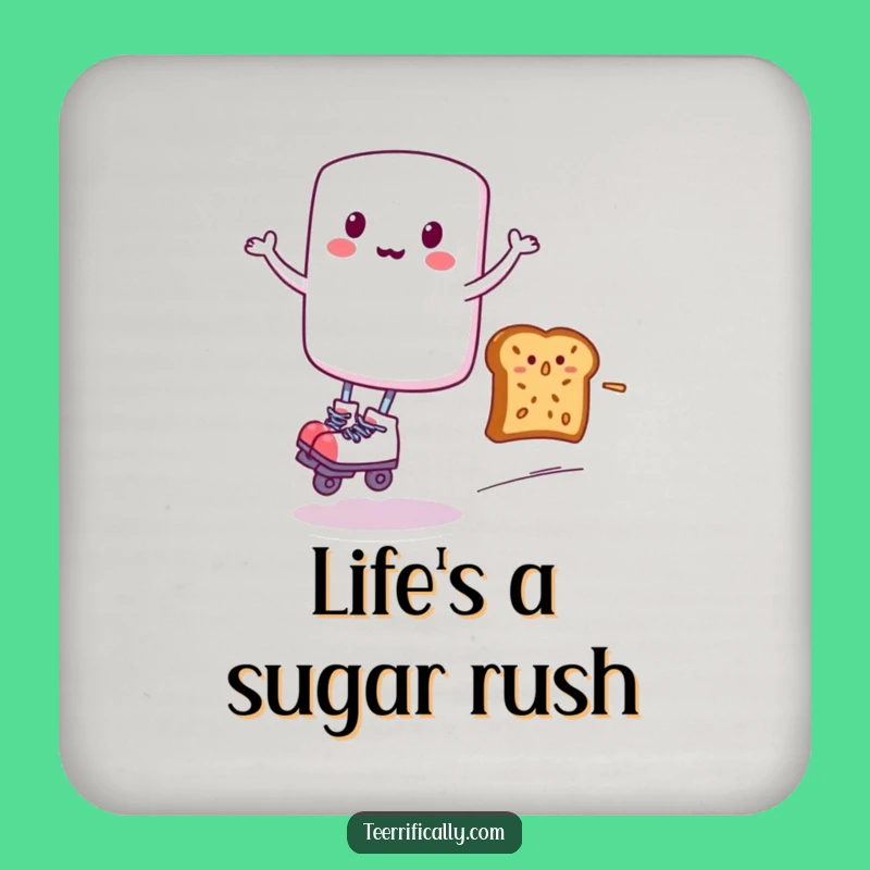 Funny Marshmallow Roller Skater Coaster - Protect Surfaces with Zippy Humor!