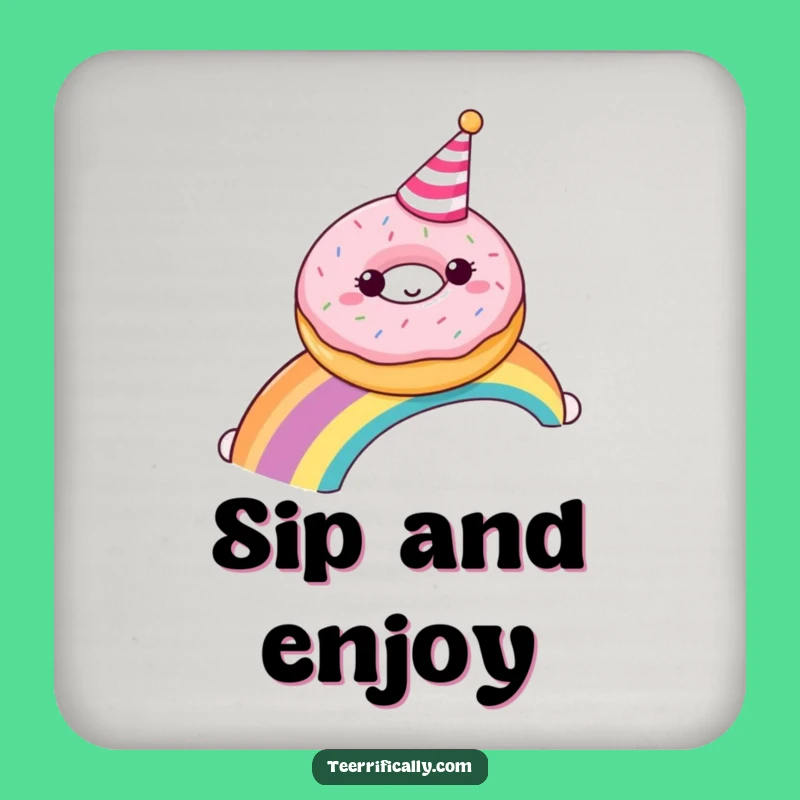 Funny Donut Rainbow Party Coaster - Sweet Treat Protection