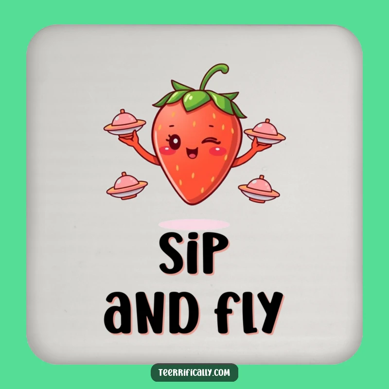 Funny Strawberry Juggling Saucers Coaster - Protect Surfaces with Cosmic Charm