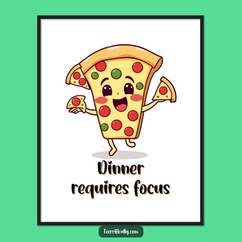 Funny Pizza Pepperoni Juggling Poster: Hilarious Food Art Print for a Lively Room