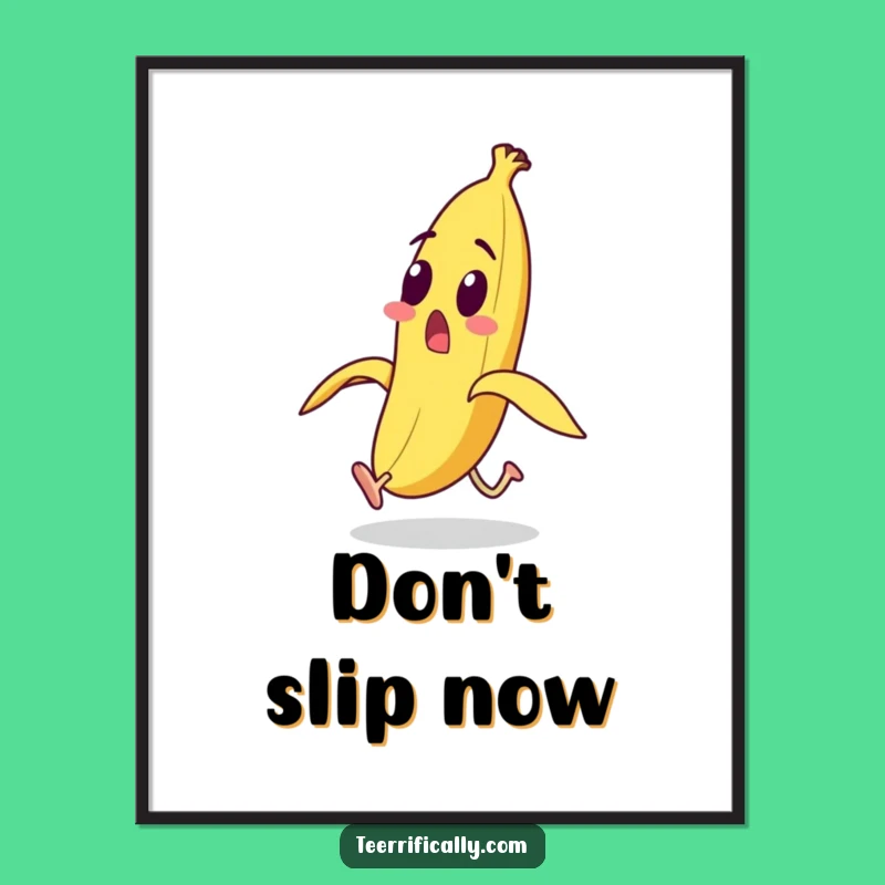 Funny Banana Running from Peel Poster - Comedic Fruit Wall Art