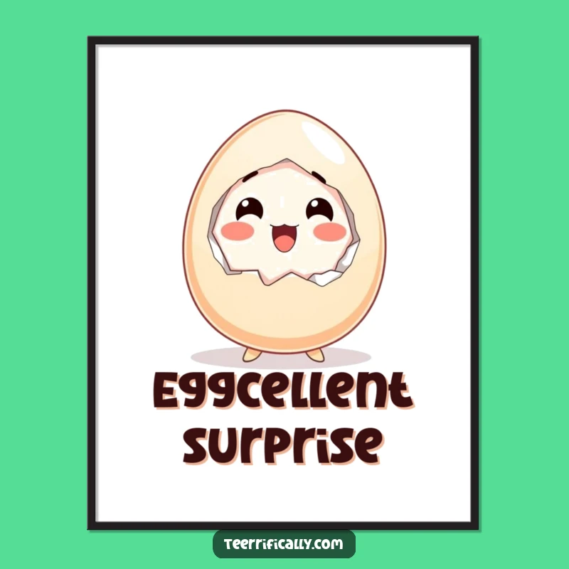 Funny Startled Egg Poster - Whimsical Breakfast Art Print Gift