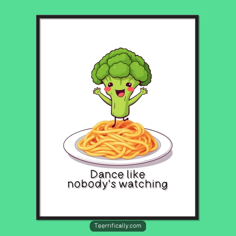 Funny Broccoli Spaghetti Dance Poster - Whimsical Wall Art Gift
