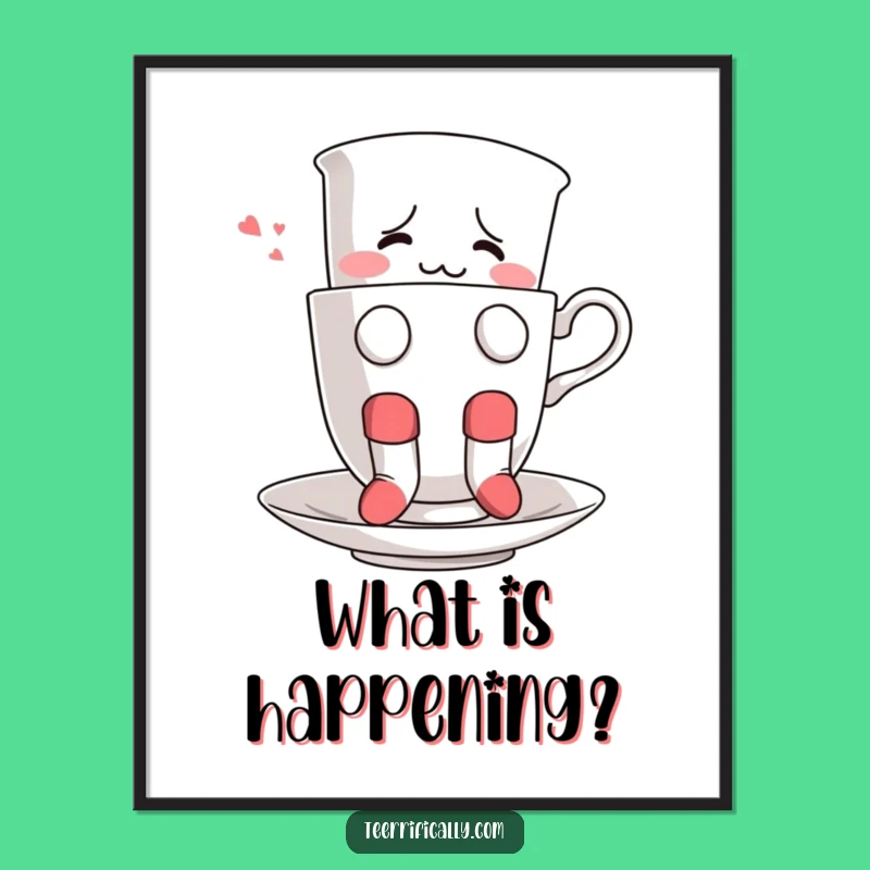 Funny Confused Teacup Poster: Absurd Art Print, Great Funny Gift for Art Lovers!